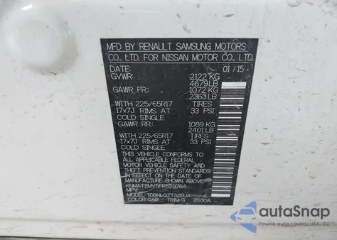 2015 Nissan Rogue S/Sl/Sv z USA, uszkodzony, nr VIN KNMAT2MV5FP529764